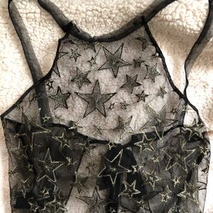 Mesh star tie tank top.